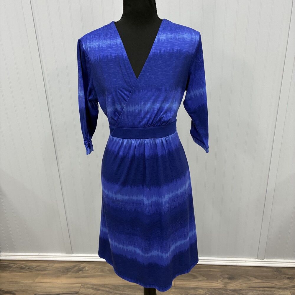 Mountain Hardwear Blue Casual Dress Women's Large Ombre V Neck Travel Midi L